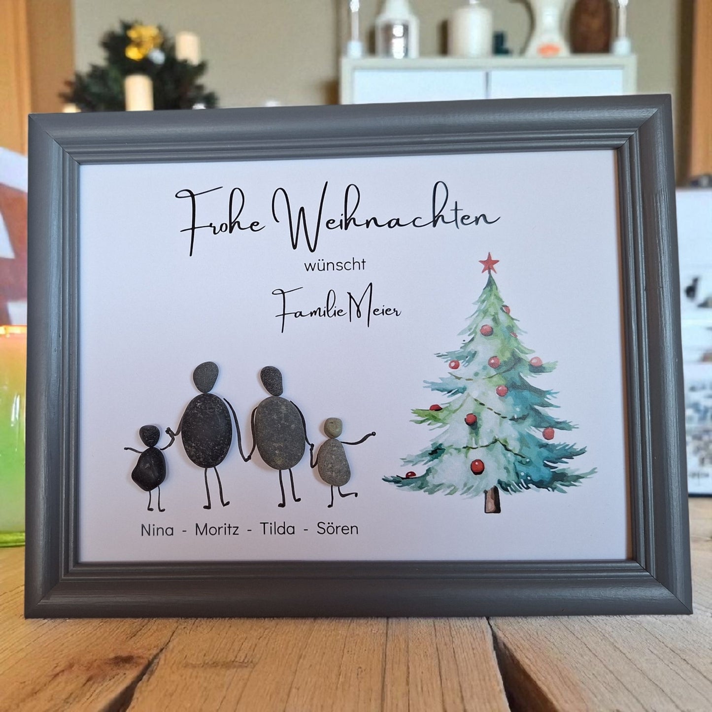 Steinbild Weihnachtsgruß Tannenbaum Familienbild