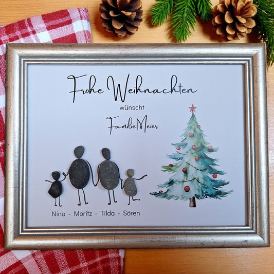 Steinbild Weihnachtsgruß Tannenbaum Familienbild