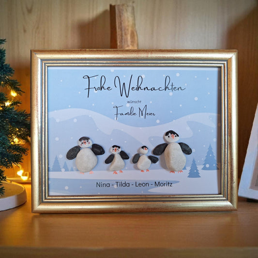 Süsses Steinbild zu Weihnachten - Pinguinfamilie