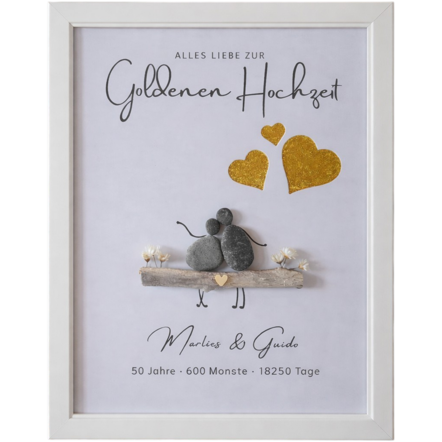 Geschenk Goldene Hochzeit personalisiert – Steinbild mit Namen | 50. Hochzeitstag Erinnerung & Geldgeschenk