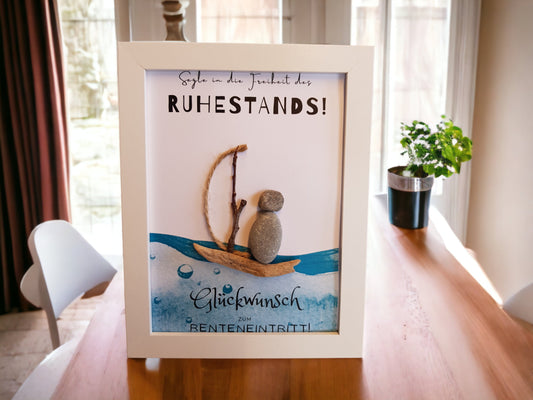 Steinbild zur Rente Ruhestand Geschenk mit Segelboot