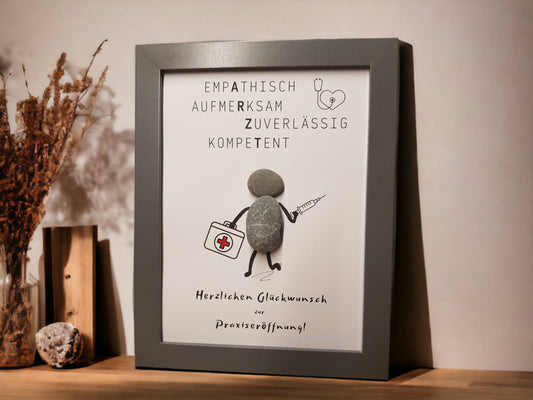 Steinbild zur Praxisgründung | Handgemachtes Geschenk für Ärzt:innen Praxiseröffnung