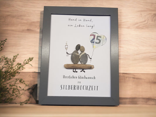 Steinbild Geldgeschenk Silberhochzeit | 25. Hochzeitstag personalisierbar Geld schenken