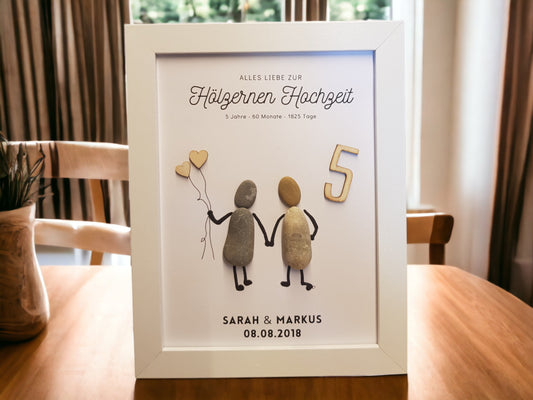 Steinbild Holzhochzeit Hölzerne Geschenk | Handgemacht zum 5. Hochzeitstag
