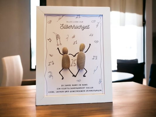 Steinbild Silberhochzeit Geschenk | Personalisiert zum 25. Hochzeitstag mit Sketchnotes