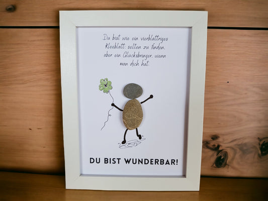 Steinbild beste Freundin Schwester Geschenk | Mit Sketchnotes Vierblättriges Kleeblatt