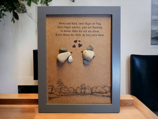 Steinbild Beste Mama der Welt | Geschenk Muttertag Kieselstein-Vögel