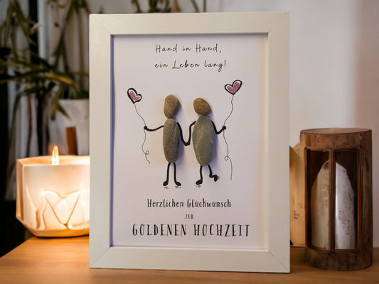 Steinbild Goldene Hochzeit 50. Hochzeitstag| Personalisiertes Geschenk Hand in Hand ein Leben lang