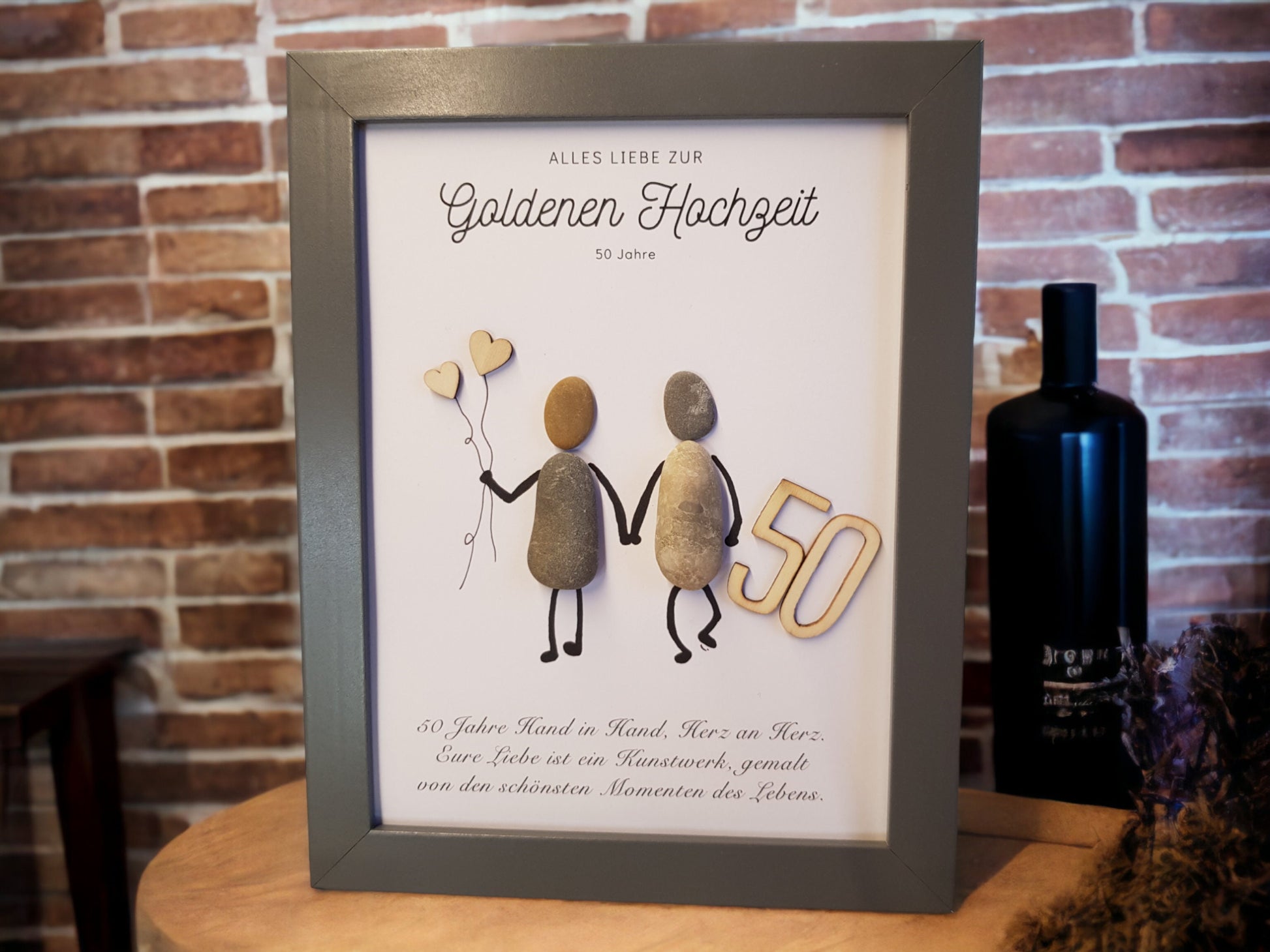 Steinbild Geschenk zur goldenen Hochzeit grauer Rahmen