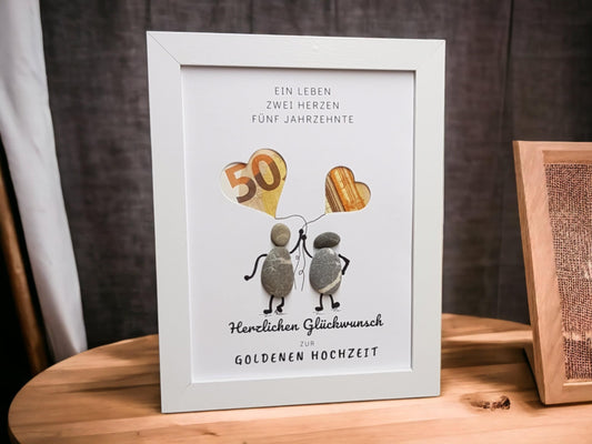 Geldgeschenk Goldene Hochzeit | Personalisiertes Steinbild mit Ausstanzung