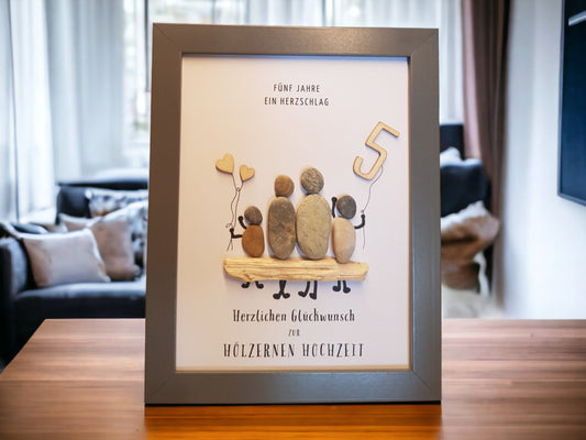 Steinbild Hölzerne Hochzeit | Personalisiertes Geschenk zum 5. Hochzeitstag - Fünf Jahre, ein ...
