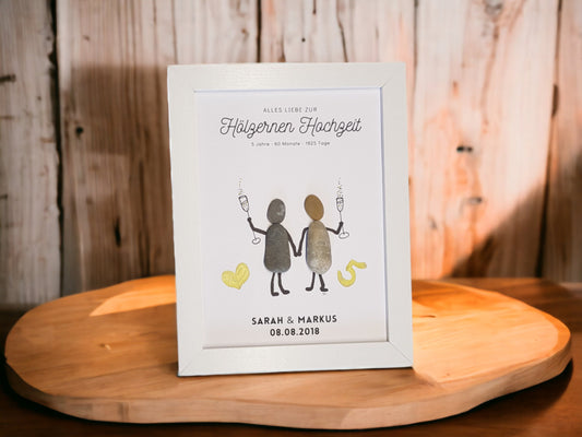 Steinbild Hölzerne Hochzeit Geschenk | Handgemacht zum 5. Hochzeitstag