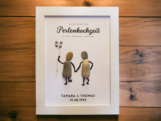 Geschenk zur Perlenhochzeit | Steinbild zum 30. Hochzeitstag personalisiert