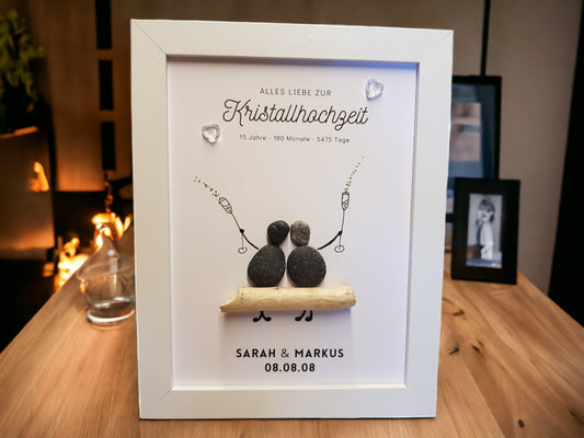 Steinbild 15. Hochzeitstag | Handgemachtes Geschenk zur Kristallhochzeit Treibholz