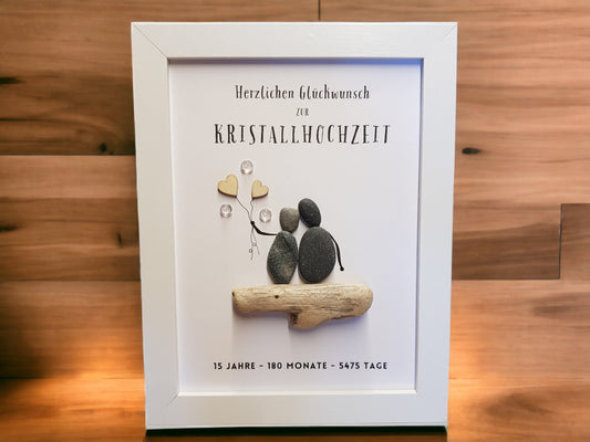 Steinbild Kristallhochzeit Geschenk | Personalisiertes Familienbild 15 Jahre