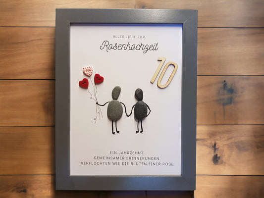 Steinbild 10. Hochzeitstag | Handgemachtes Geschenk zur Rosenhochzeit Familie oder Paar