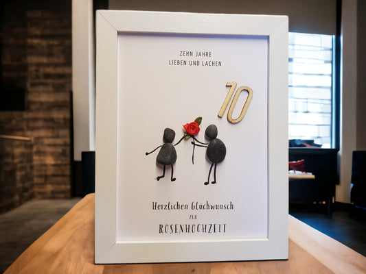 Steinbild Rosenhochzeit personalisiert | Geschenk 10. Hochzeitstag & Liebe