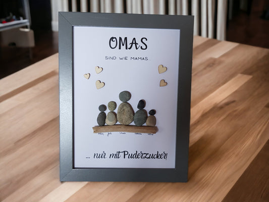 Steinbild Oma mit Enkeln Geschenk | „Omas sind wie Puderzucker“ personalisierbar