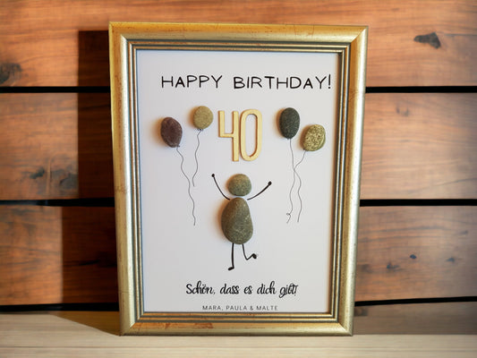 Steinbild zum Geburtstag | Geschenkidee mit Holzzahl & Wunschtext