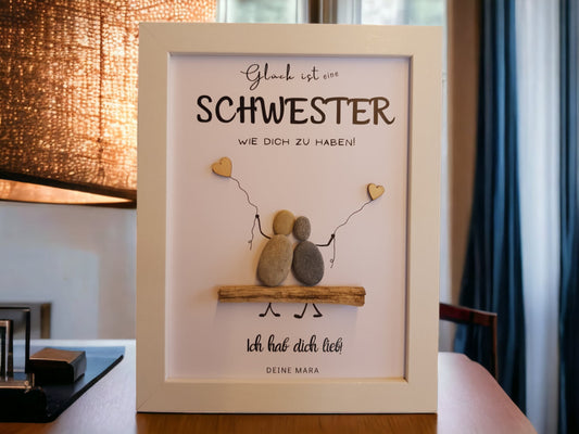 Geschenkidee Schwester Geburtstag | Handgemachtes Steinbild personalisiert
