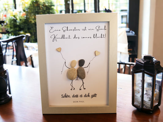 Geschenk Schwester Geburtstag | Personalisiertes Steinbild Geschwisterliebe