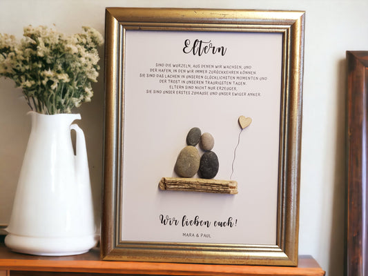 Steinbild Mama Papa | Handgemachtes Familienbild Geschenk mit Spruch