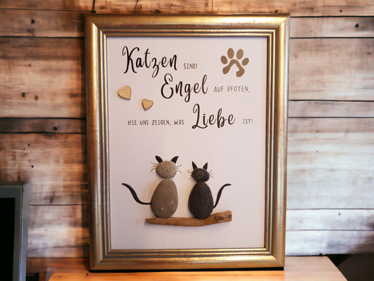 Geschenk Katzenliebhaber | Personalisiertes Steinbild mit Katze & Herz