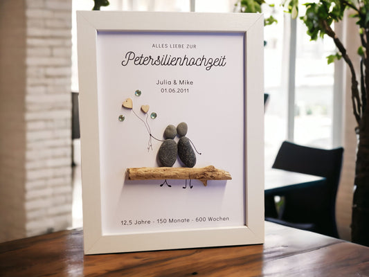 Steinbild zur Petersilienhochzeit im Bilderrahmen