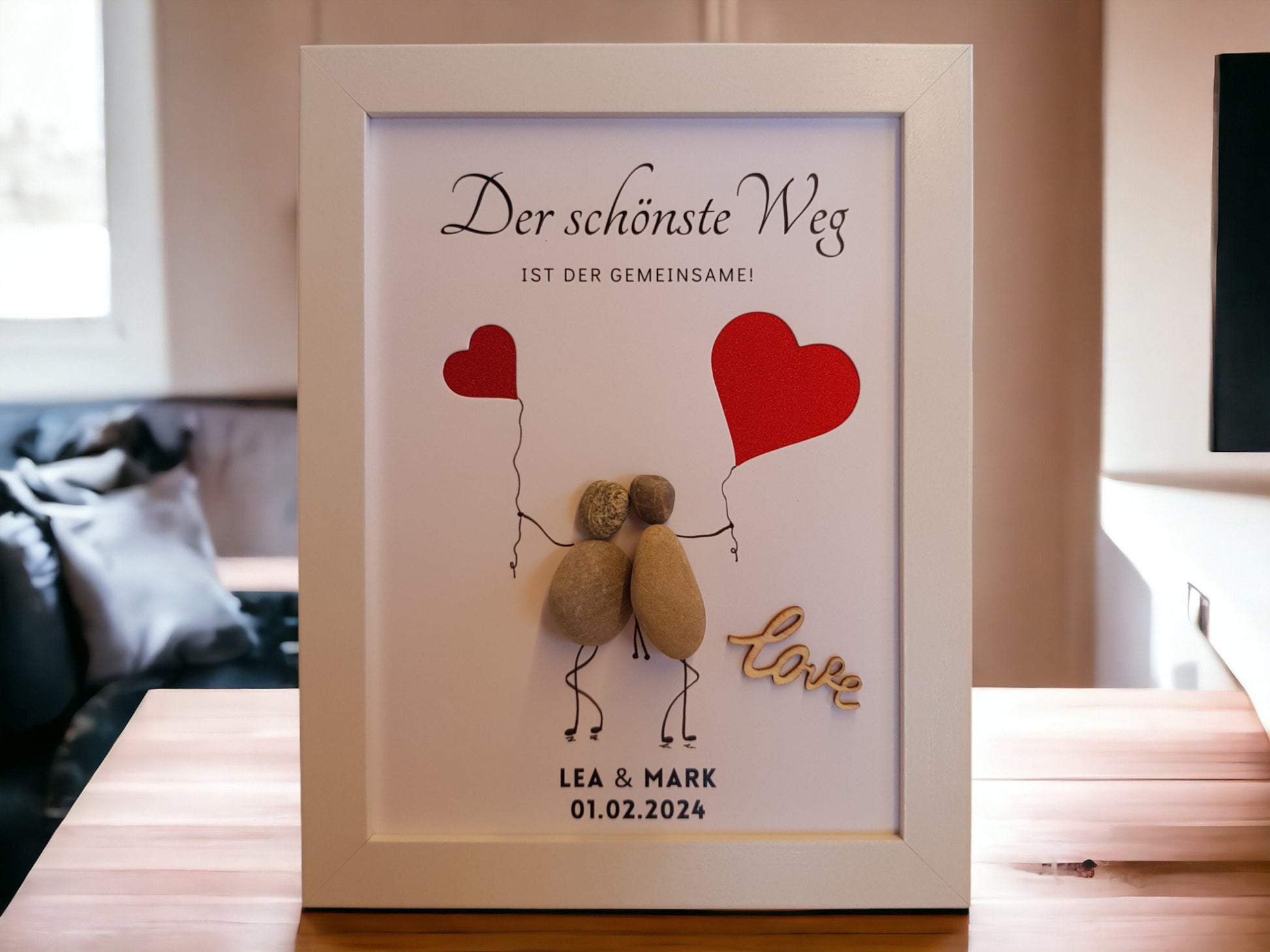 Geldgeschenk zur Hochzeit – Personalisiertes Steinbild mit Ausstanzungen v3