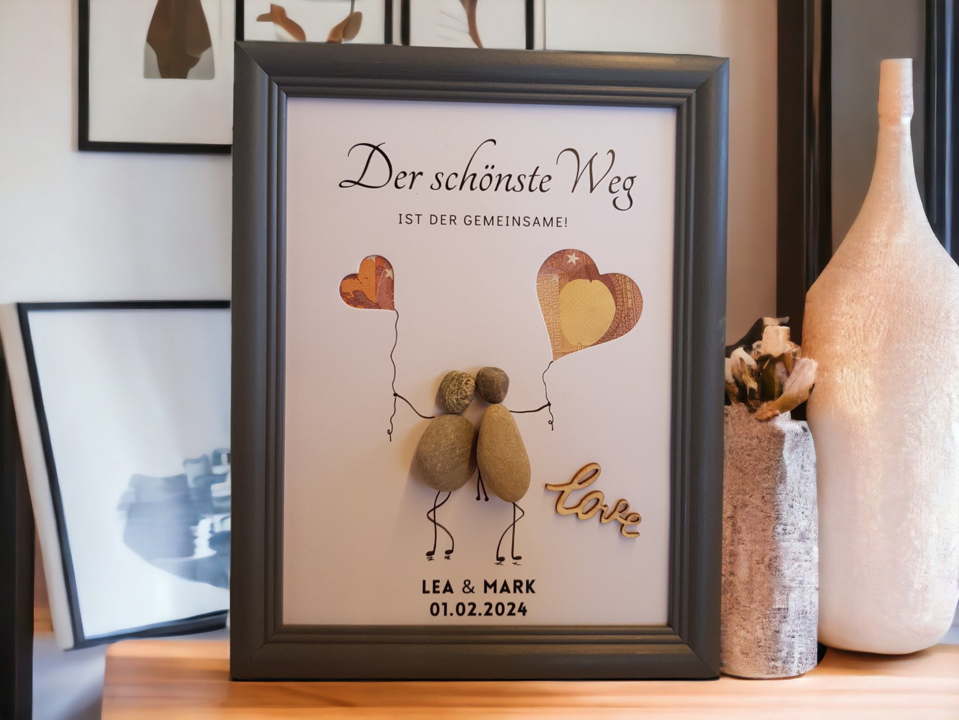 Geldgeschenk zur Hochzeit – Personalisiertes Steinbild mit Ausstanzungen 5