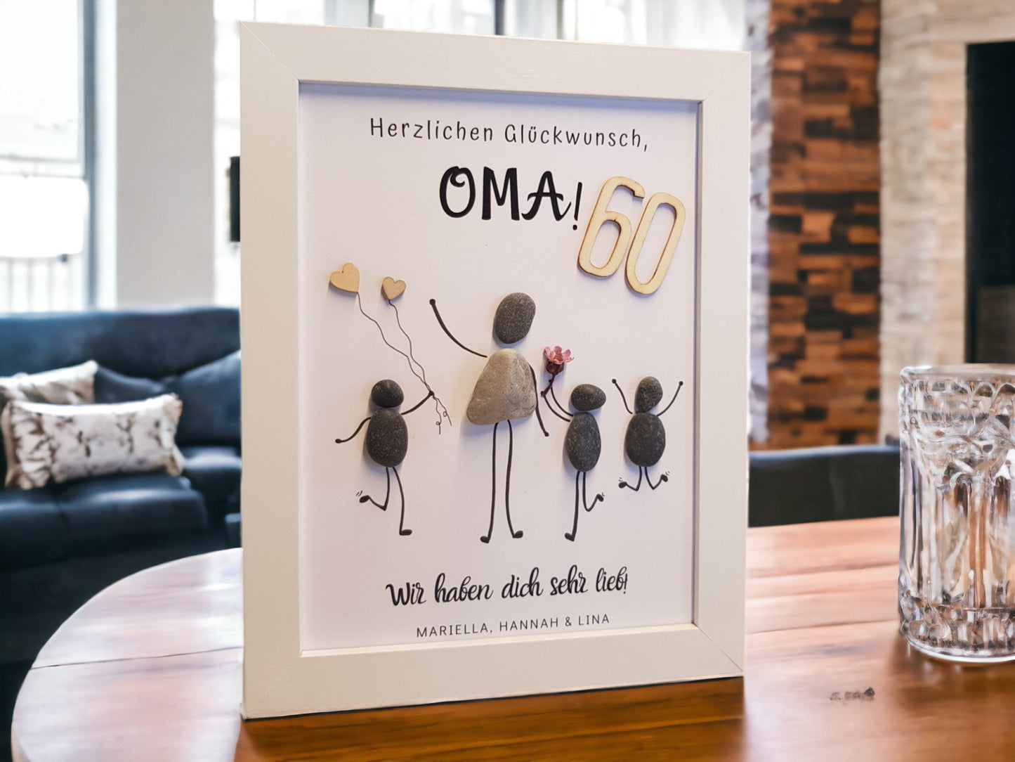 Steinbild 60. Geburtstag Geschenk | Personalisiert für Oma, Opa, Mama & Co
