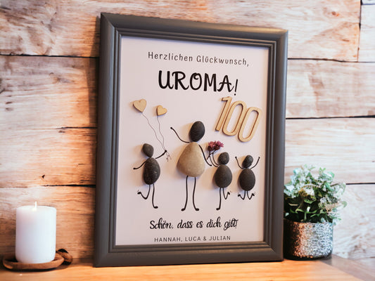 Steinbild 100. Geburtstag personalisiert | Geschenk für Oma, Opa & Familie
