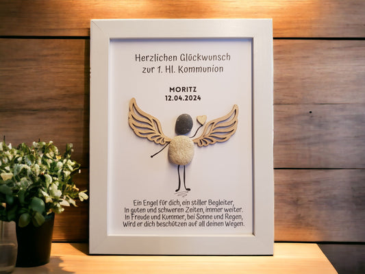 Engel Geschenk Kommunion Taufe Konfirmation | Steinbild personalisierbar