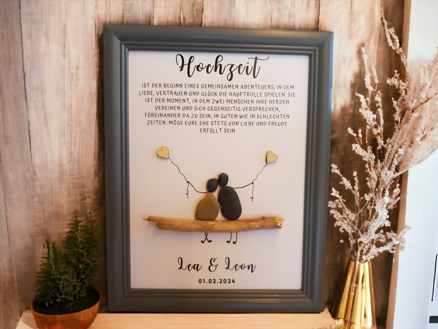 Steinbild Hochzeit Heirat Mr & Mrs | Personalisiertes Geschenk zur Vermählung