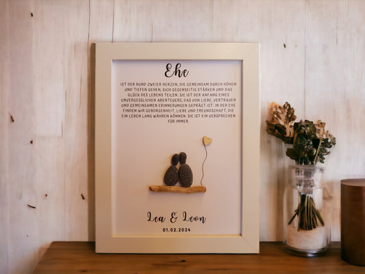 Steinbild Mr & Mrs – personalisiertes Hochzeitsgeschenk mit Herz