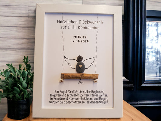 Steinbild Schutzengel Taufe Kommunion Konfirmation | Personalisiertes Geschenk