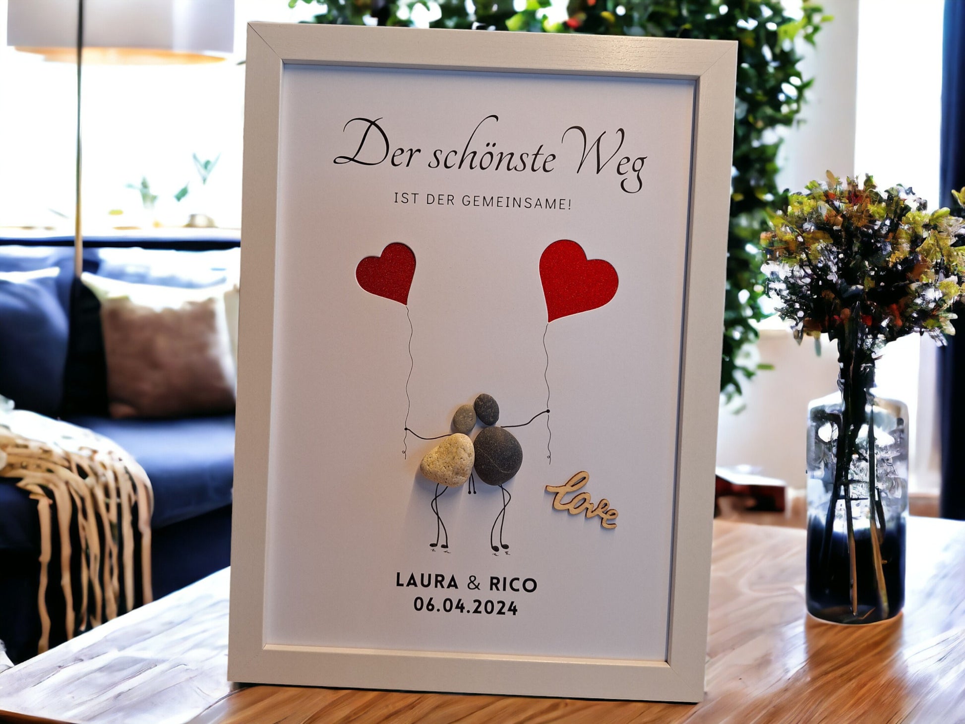 Geldgeschenk zur Hochzeit – Personalisiertes Steinbild mit Ausstanzungen 2
