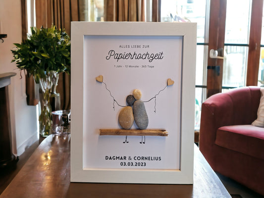 Papierhochzeit Geschenk | Personalisiertes Steinbild zum 1. Hochzeitstag