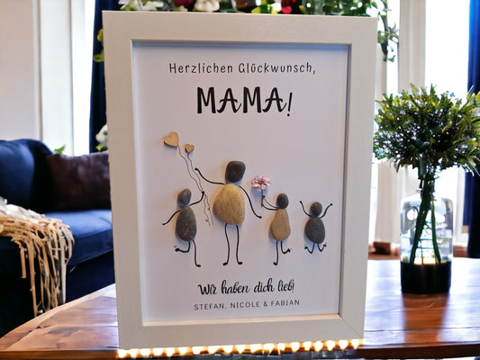 Geschenk für Mama | Handgemachtes Steinbild mit Kindern & Spruch