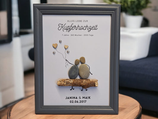 Steinbild 7. Hochzeitstag | Handgemachtes Familienbild zur Kupferhochzeit