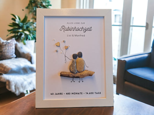 Geschenk 40. Hochzeitstag | Handgemachtes Steinbild zur Rubinhochzeit