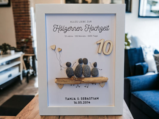 Steinbild zur Holzhochzeit | Handgemachtes Jubiläumsgeschenk 5. / 10. Jahrestag
