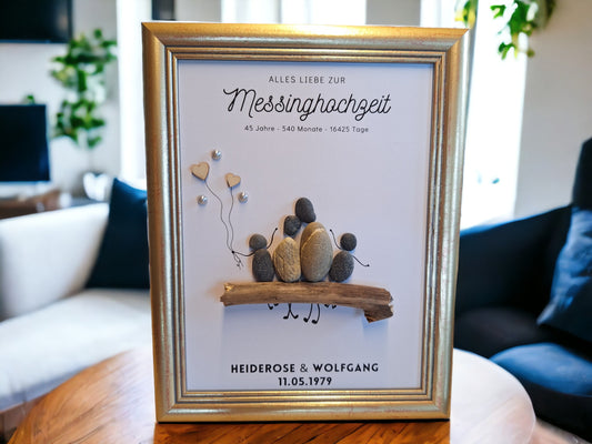 Alles Liebe zur Messinghochzeit. Steinbild Geschenk im Bilderrahmen.