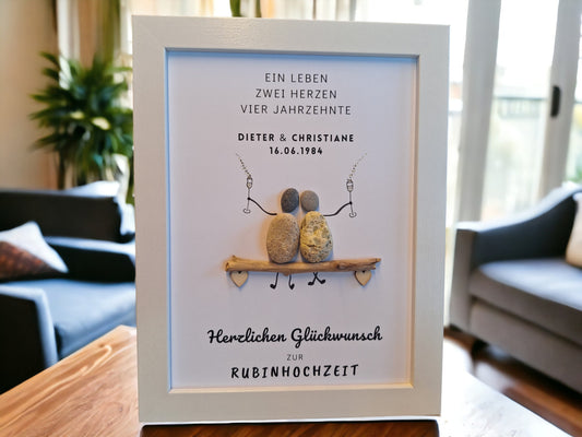 Rubinhochzeit Geschenk | Steinbild zum 40. Hochzeitstag personalisierbar