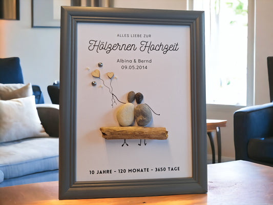 Steinbild Hölzerne Hochzeit personalisiert als Paar Familie | Geschenk 5. / 10. Hochzeitstag