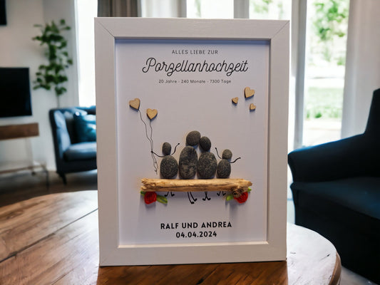 Geschenk Porzellanhochzeit | Personalisiertes Steinbild zum 20. Hochzeitstag