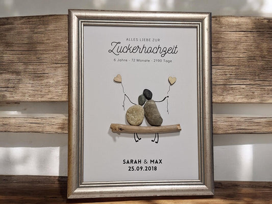 Steinbild Zuckerhochzeit | Personalisiertes Geschenk zum 6. Hochzeitstag Paar Familie