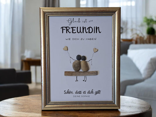 Steinbild beste Freundin | Geschenk Handgemachtes Freundschaftsbild - Glück ist ...