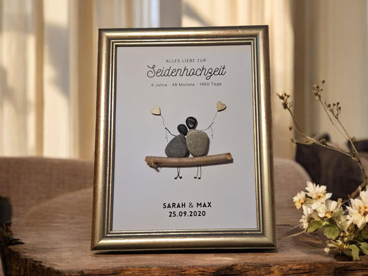 Steinbild Seidenhochzeit Geschenk | Personalisiert zum 4. Hochzeitstag