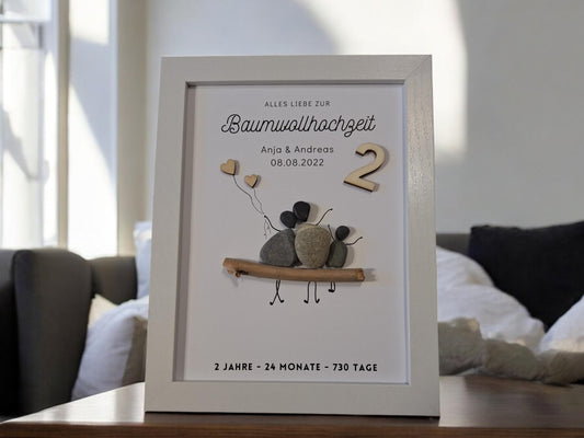 Steinbild Baumwollhochzeit | Personalisiertes Geschenk zum 2. Hochzeitstag